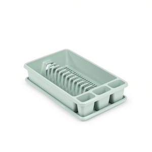 Scolapiatti in plastica con porta posate e vassoio di drenaggio per uso in cucina - Product Image 2