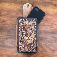 OEM tas ponsel bergigi tangan sabuk klip Loop tas telepon mendaki berjalan mendaki olahraga tas pinggang sarung ponsel kulit asli