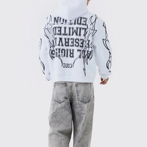 Sudadera con capucha extragrande blanca para hombre con estampado de pantera y estilo streetwear, de algodón y felpa. - Product Image 5