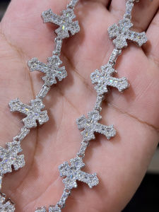 Cadena de Eslabones Cruzados de Plata de Ley 925 con Diamantes de Moissanita VVS de Corte Redondo, Collar de Joyería Hip Hop para Uso Unisex - Product Image 5