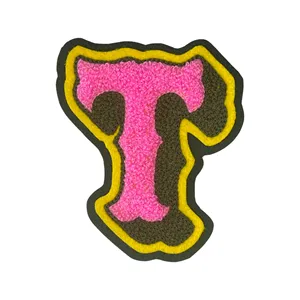 Pink Lightweight Chenille <b>Letter</b> T Iron on Patch with PVC Embroidered Applique Nonwoven Felt Decor for Clothes Bags Hats - Product Image 1