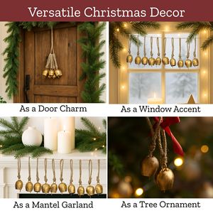 Juego de 10 Campanas Rústicas Navideñas Hechas a Mano, Campanas de Metal para Colgar, Adornos Vintage para Árboles, Decoraciones Doradas Estilo Granja, Venta al Por Mayor - Product Image 4
