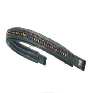 Bande de front de cheval en cuir rembourré en forme d'avant-toit sur mesure avec une rangée de pierres de marque multicolores en cristaux bling - Product Image 4