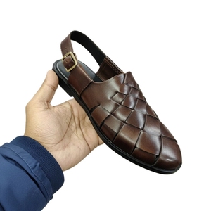 Men's Genuine Leather <b>Flat</b> <b>Sandals</b> Open Toe Buckle Strap Geometric Pattern Casual Summer Style Rubber Outsole EVA Midsole - Product Image 3