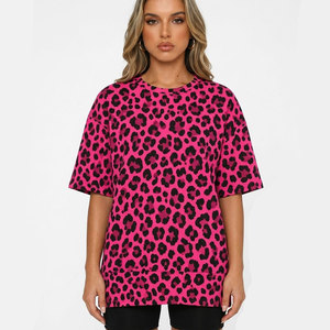 Camiseta de Manga Corta Holgada con Estampado de Leopardo para Mujer, Cuello Redondo, Informal, Gris, para Uso Diario - Product Image 5