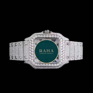 Bracelet de montre de luxe pour homme en acier inoxydable avec boucle diamantée 20 mm, motif camouflage vert et noir, mouvement à quartz, moissanite et saphir - Product Image 1