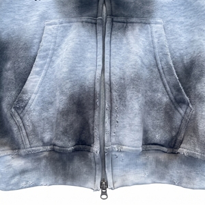 Sudadera con capucha y cremallera para hombre, color negro y gris, estilo tie-dye, oversize, estilo urbano, de forro polar. - Product Image 4