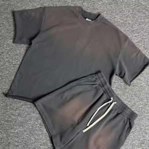 2026 Custom made logo Blank Plain Curling Oversized Acid Wash Streetwear T-Shirts and Shorts <b>Set</b> Made - Product Image 5