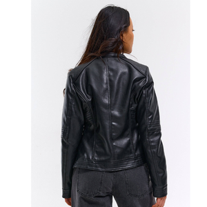 Women's PU <b>Leather</b> Women's Jacket With Zipper Closure Turn-down Collar Full Sleeve <b>Short</b> Length Solid Color Woven Fabric Autumn - Product Image 4