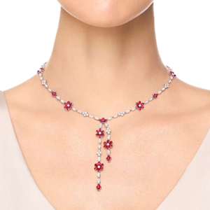 Flower Shape <b>Ruby</b> Pendant <b>Necklace</b> Rhodium Plated Women's Romantic Crystal Rhinestone Everyday Wearing Jewelry - Product Image 3
