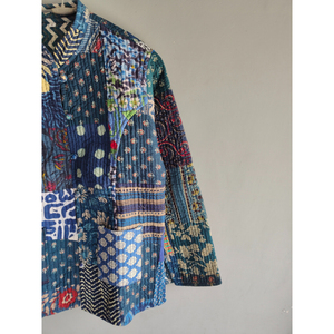 Indian Floral Quilted <b>Jacket</b> for Women Reversible Printed Bomber Coat Cotton Silk Short Sleeve Button Up gift for her - Product Image 3