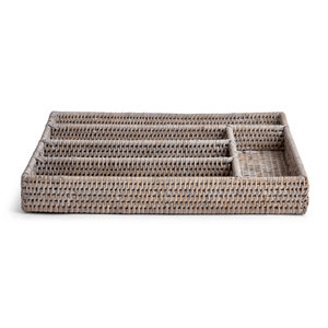 Rattan storage <b>tray</b> with compartments utensil <b>drawer</b> organizer flatware caddy <b>trays</b> cheap price - Product Image 5