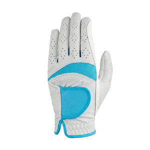 Gants de golf en cuir véritable de qualité supérieure, blancs avec accent turquoise, respirants, unisexes, fermeture à enfiler, prise en main douce, flexibles et durables - Product Image 4