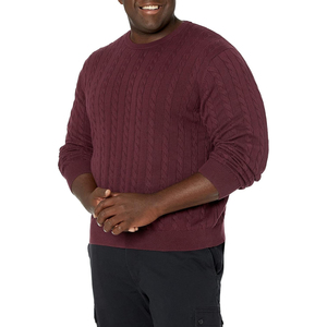 <b>Men's</b> Beige Cable Knit Crew Neck <b>Pullover</b> Sweater Full Sleeve Plus Size Autumn Standard Thickness 100% Acrylic - Product Image 2