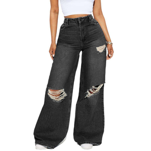 Jeans pour femmes OEM, coupe droite, délavé foncé, taille haute, fournisseur en gros pour boutiques de mode - Product Image 2