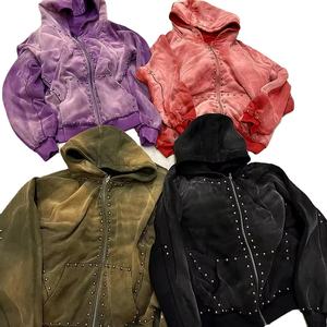 Nuevo logotipo personalizado de alta calidad de peso pesado 100% algodón de gran tamaño Sun Faded Acid Wash Hoodie Zip up para Unisex - Product Image 6