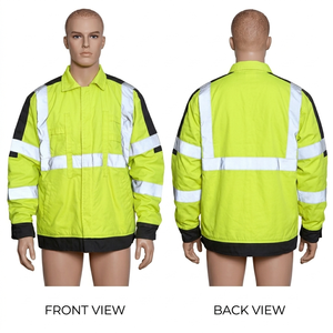 Safety Work <b>Jacket</b> 340 GSM Premium Polyester Fleece <b>Yellow</b> Navy Panel Hoodie Reflective Heat Transfer Logo - Product Image 6