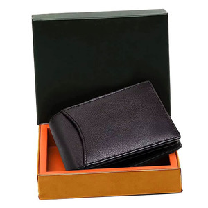 ELEGANT CORPORATION Slim Genuine Leather <b>Wallet</b> Unisex Minimalist Fold Closure Short Daily Use <b>Black</b> Fashion Multi-Function - Product Image 2