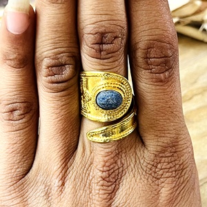 Market Favorite Boho <b>Lapis</b> <b>Lazuli</b> <b>Ring</b> Vintage Brass Band Women 18k Gold Plated Antique Tribal Bypass Shield Wholesale/OEM/ODM - Product Image 6