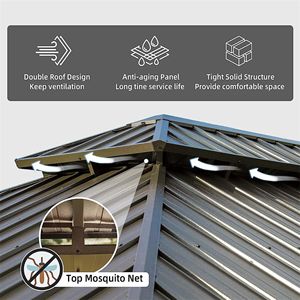 Pérgola y Gazebo Metálico Permanente para Exteriores con Techo Doble de Acero Galvanizado y Estructura de Aluminio Rígida de 12 x 18 pies - Product Image 2