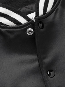 Men's Black Varsity Jacket With C Embroidery Red <b>White</b> <b>Sleeve</b> Stripe Preppy Style Turn-down Collar Single Breasted - Product Image 6