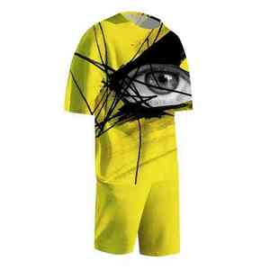 Ensemble de vêtements décontractés pour homme, jaune uni, manches courtes, deux pièces, pour la plage, séchage rapide, coton/polyester - Product Image 3