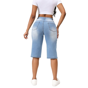 Shorts en jean droits à taille haute de style américain classique, pantalons décontractés pour femmes, vêtements d'été pour équipes professionnelles - Product Image 5
