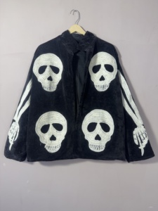 Handcrafted Black Velvet Skull Suzani <b>Jacket</b>: <b>Gothic</b> Embroidered Skeleton Coat - Product Image 4