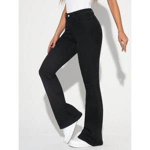 Elegantes y Modernos Jeans de Mezclilla Negros para Mujer, Corte de Campana, Cintura Alta, Elásticos, Estilo Urbano, Tallas 26 a 40 - Product Image 3