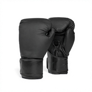 Black PU Leather Boxing <b>Gloves</b> 10 <b>oz</b> <b>12</b> <b>oz</b> Training Sparring <b>Gloves</b> Adjustable Wrist Hook Custom Logo - Product Image 2