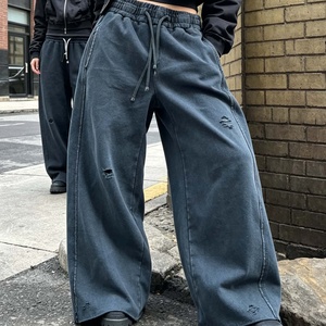 Pantalones Vaqueros Anchos de Hombre en Gris Oscuro, Estilo Roto y Holgado, Pantalones Casuales de Mezclilla para Streetwear - Product Image 5