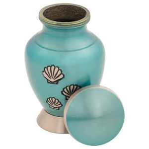 Turquoise Keepsake Cremation Urn with Shell Design Decorative <b>Memorial</b> Jar - Product Image 5