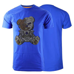T-shirts en strass bleu uni, T-shirts personnalisés avec logo de marque en strass pour hommes - Product Image 3