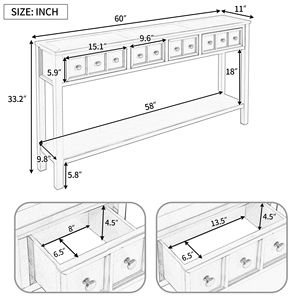 Rustic 60\" Long Entryway <b>Console</b> <b>Table</b> with Two Different Size Drawers and Bottom Shelf for <b>Storage</b> - Product Image 4