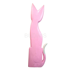 Figurine de chat en bois peinte à la main rose pastel avec finition sculptée lisse, ornement de décoration pour la maison - Product Image 4