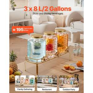3 packs de 2 gallons pour distributeur de boissons en acier inoxydable, infuseur en verre, distributeur de thé glacé, support en métal pour les fêtes et la limonade. - Product Image 2