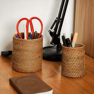 Organizadores de escritorio, portalápices de ratán tejidos a mano, precio al por mayor, portalápices sostenible. - Product Image 6