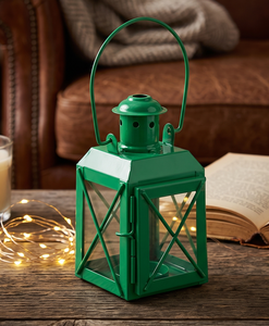Petite lanterne simple en verre et fer, mini porte-bougie de mariage, lanterne à bougie de couleur verte pour la décoration de la maison et de mariage - Product Image 1