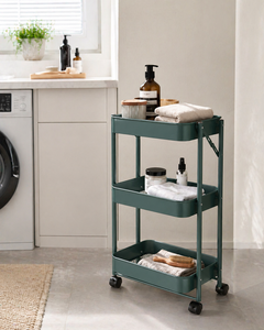 3-Tier Wheeled <b>Trolley</b> Iron Folding Waterproof Modern Storage Rack White/Black Floor Type Living Room Multifunctional Holder - Product Image 6