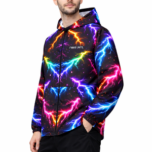 Veste à capuche zippée pour homme, imprimé néon éclair intégral, style streetwear Y2K, légère, fournisseur OEM en gros pour les acheteurs américains, vestes pour hommes - Product Image 4