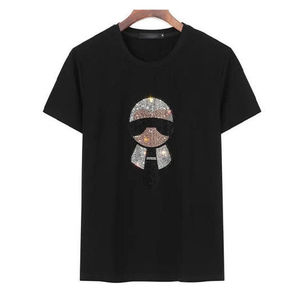 เสื้อยืดคอกลมแขนสั้นประดับเพชรหลากสีสำหรับผู้หญิง ผ้าฝ้าย เสื้อยืดผู้หญิงประดับเพชรหลากสี - Product Image 1