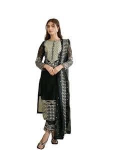 Bangladesh Style Beautiful Women's Embroidered Viscose Georgette Silk Indian Shalwar Kameez Bridal Multi Color Ethnic Modern - Product Image 1