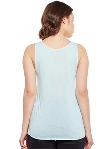 Camiseta sin mangas con estampado floral azul claro para mujer, cuello redondo, de punto, de algodón, sin mangas, informal, para verano - Product Image 2