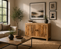 Aparador Moderno de Madera Maciza de Mango Azul Océano, Mueble de Almacenamiento Ecológico Estilo Rústico, Modular, Color Personalizable, Muebles para el Hogar