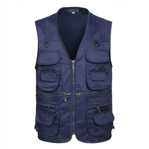 Chaleco de trabajo de verano para hombre con cuello en V, cremallera, poliéster/algodón, multibolsillos, antiencogimiento. - Product Image 1