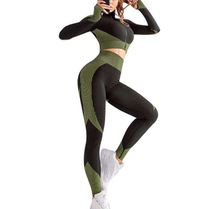 High Quality Sports Outfit Scrunch <b>Leggings</b> and Bra Long Sleeve Active Yoga Wear Women's Sets2 piece set women - Product Image 2