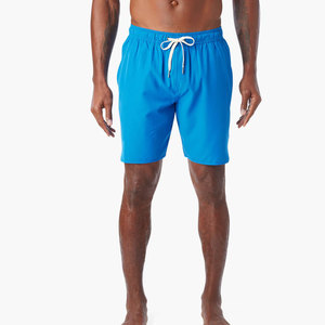Men's Solid Blue Board Shorts Mid Waist Drawstring Quick Dry Casual Swimwear Short Length Woven Fabric - Product Image 1