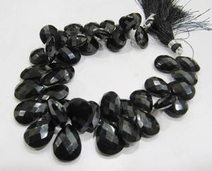 Perles de spinelle noire naturelle, forme poire, facettées, plates, en forme de goutte, 8 pouces de long - Product Image 4