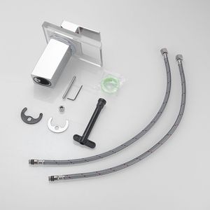 Rubinetto per Lavabo Bagno con Luce LED, 3 Colori Cangianti, Cascata in Vetro, Miscelatore Acqua Calda e Fredda, Monocomando da Appoggio - Product Image 1