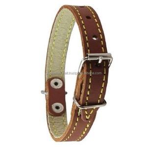 Collier de chien rembourré en cuir véritable 100% fait à la main robuste et durable avec quincaillerie en nickel en acier inoxydable - Product Image 2